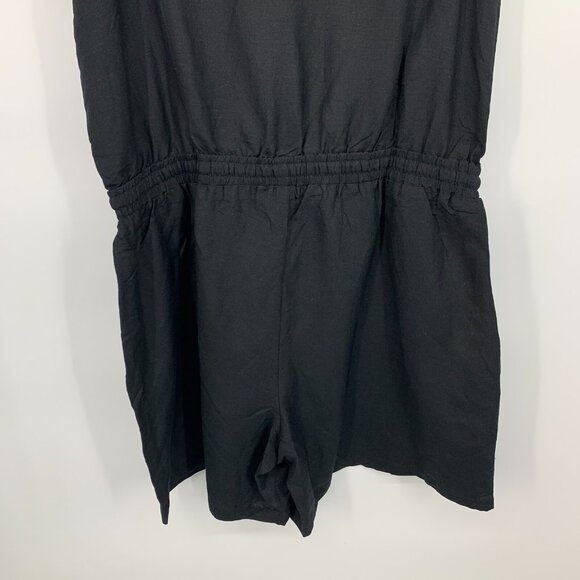 Ashley Stewart Romper Black Ramie Sleeveless Zip V Neck Drawstring - Picture 9 of 9